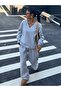 Women's V-Neck Sweatshirt Sweatpants 3 Thread Double Set