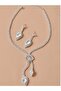 Zircon Stone Necklace Earring Set with Water Drop Design - 2