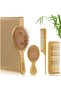 Premium Bamboo Hair Brush Set - Wide-Tooth & Tail Comb, Paddle Detangling Hairbrush, No Bristle, Suitable for Thick/Thin/Curly/Dry Hair, Ideal for Women, Men, and Kids - Yellow Gift Kit - 2