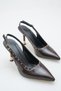 Brown Patent Leather Trok Detailed Women's Heeled Shoes - 4