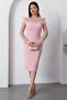 Strapless Neckline Chest Sleeve Beaded Detail Evening Dress 7652