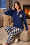 Women's Thermal Long Sleeve Pajamas Set 4713 Cobalt - 2