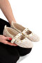 Women's Tweed Fabric Trot Flats with Buckle, Suitable for Office, Work, and Daily Use