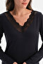 Black Lace Detailed Siro Viscose T-Shirt Pants Set - 5