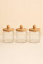 Bamboo Gasket Lid Striped 3-Piece Borosilicate 400ml Jar Set Kw-765 - 2