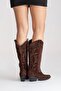 Matias Brown Suede Genuine Leather Women's Embroidered Western Boots - 6