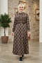 Women's Buttoned Belted Brown Plaid Fabric Dress - 5