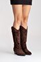 Matias Brown Suede Genuine Leather Women's Embroidered Western Boots - 4