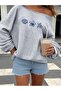 Women's Deniz Kabuğu Printed Boat Neck Oversized Sweatshirt