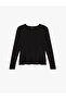 Sandy Fabric Long Sleeve Crew Neck Slim Fit Peplum Cut T-Shirt - 4