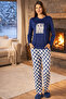 Women's Thermal Long Sleeve Pajama Set 4714 Navy Blue01 - 4