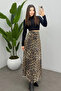 Women's Leopard Back Elastic Detailed Zippered Maxi Tulle Skirt - 6