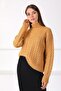 Camel Turtleneck Hair Knit Wool Blend Women's Knitwear Sweater - 4