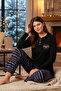 Women's Thermal Long Sleeve Pajama Set 4710 Navy Blue02 - 3