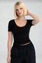 Ultra Soft Oval Neck Short Sleeve Blouse Black/White