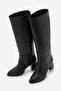 Women's Pointed Toe Bellows Zipperless Thick Heeled Boots Aluta Black - 4