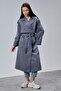 Anthracite Oversized Double-Breasted Trench Coat with Closure Windbreaker Detail 44956 - 7