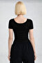 Ultra Soft Oval Neck Short Sleeve Blouse Black/White - 3