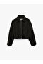 Viscose Blended Classic Collar Zippered Oversized Jacket - 3