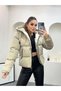 Women's Cream Color Hooded Short Sports Puffer Jacket - 6