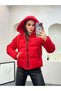 Women's Red Color Hooded Short Sports Puffer Coat - 2