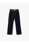 Normal Waist Cotton Belted Straight Leg Denim Trousers - Straight Fit Jean