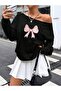 Women's Pink Ribbon Printed Boat Neck Oversized Sweatshirt - 2