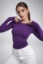 Women's Purple Finger-Looped Crew Neck Blouse - 7