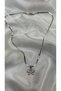 Women's Silver Color Butterfly Figured Snake Chain Steel Necklace - 3