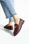 Maby Women's Burgundy Knitted Textured Chain Detailed Loafer Flat Shoes Ballet Flats - 4