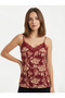 Women's Burgundy Printed Lace Detailed Adjustment Ring Strap Crepe Fabric Blouse - 2