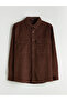 Brown Comfortable Fit Long Sleeve Velvet Men's Shirt Jacket - 5