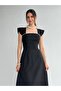 Women's Black Square Neck Pearl Detailed Midi Evening Dress - 3