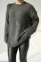 Women's Anthracite Round Neck Oversize Knit Sweater - 2