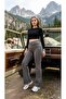 Women's Gray Yellow Stitching Detailed Stretch Fabric Stretchy Stretch Fabric High Waist Spanish Jeans Trousers - 2