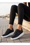 Women's Black and White Casual Thick Sole Sneakers Lace-Up White Comfortable Model Walking Shoes - 2