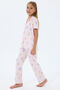 Girl's Shirt Collar Printed Summer Relaxed Fit Pink Pajama Set Rp3809-C-V1 - 5