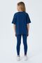Girl's Crew Neck Embroidered Summer Relaxed Fit Navy Blue Leggings Set Us2523-C-V2 - 4