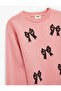 Bow-Tie Long Sleeve Crew Neck Cotton Ribbed Sweatshirt - 3