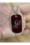 Gray Wolf Themed Metal Tag Red Color Unisex Necklace