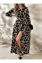 Women's Buttoned Waist Belt Detailed Patterned Long Single Jersey Dress - 6