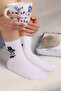 4 Pairs Women Men Colorful Patterned White College Socks Cotton Unisex White Socks - 7