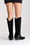 Helios Black Suede Genuine Leather Buckle Women's Western Boots - 6