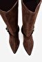 Helios Brown Suede Genuine Leather Buckle Women's Western Boots - 2