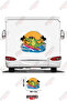 Caravan Sticker Coating with a Picture of a Surfing Crocodile