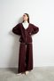 Women's Burgundy Pocket Detailed Shepherd Stitch Cardigan Pants Bottom Top Knitwear Set - 3