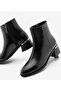 Women's Black Thick Short Heeled Zippered Stylish Classic Daily Winter Comfortable Bootie Buti Boots Shoes - 3