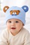 0-12 Months Baby Beanie Hat with Teddy Bear Applique and Ear Accessories, Star Detail, Soft Textured Unisex