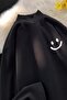 Hooded Kangaroo Pocket 3-Thread Cotton Smiley Print Sweatshirt