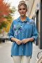 Italian Light Blue Long Sleeve Floral Buttoned Thin Velvet Casual Woven Shirt 75-80 70 - 2